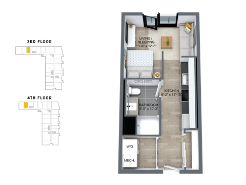Floor plan for studio, 1 bath, 441 sqft
